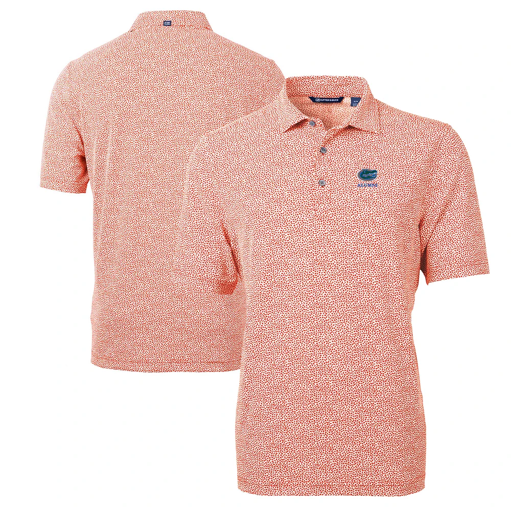 Men's Cutter & Buck Orange Florida Gators Alumni Logo DryTec Virtue Eco Pique Botanical Print Recycled Polo