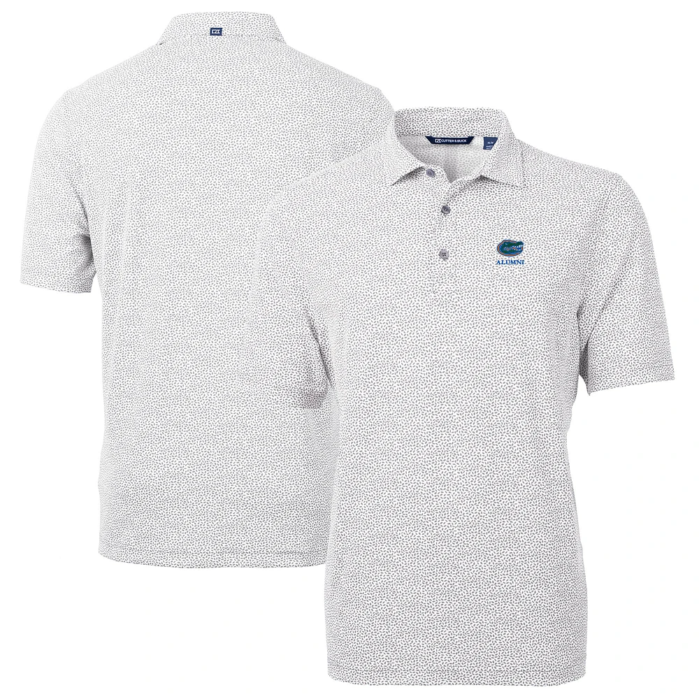Men's Cutter & Buck Gray Florida Gators Alumni Logo DryTec Virtue Eco Pique Botanical Print Recycled Polo