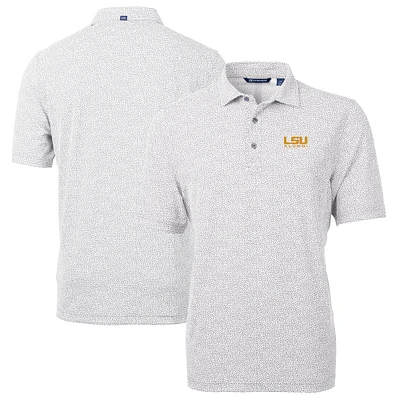 Men's Cutter & Buck Gray LSU Tigers Alumni Logo DryTec Virtue Eco Pique Botanical Print Recycled Polo