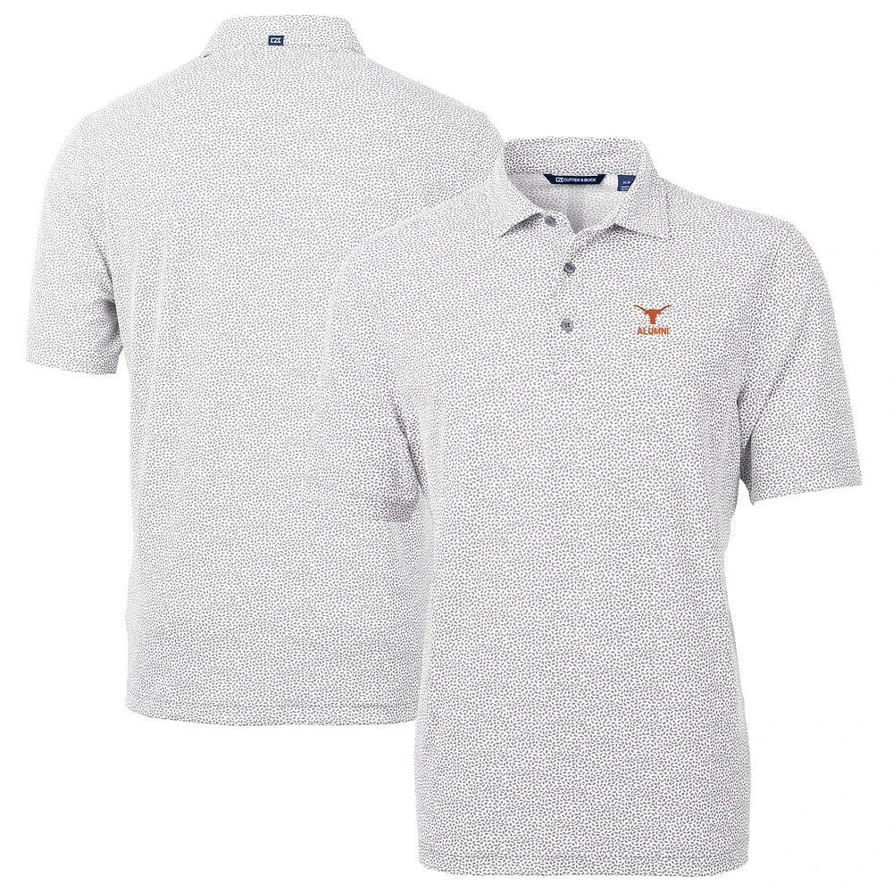 Men's Cutter & Buck Gray Texas Longhorns Alumni Logo DryTec Virtue Eco Pique Botanical Print Recycled Polo
