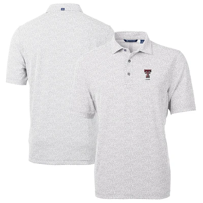 Men's Cutter & Buck Gray Texas Tech Red Raiders Alumni Logo DryTec Virtue Eco Pique Botanical Print Recycled Polo