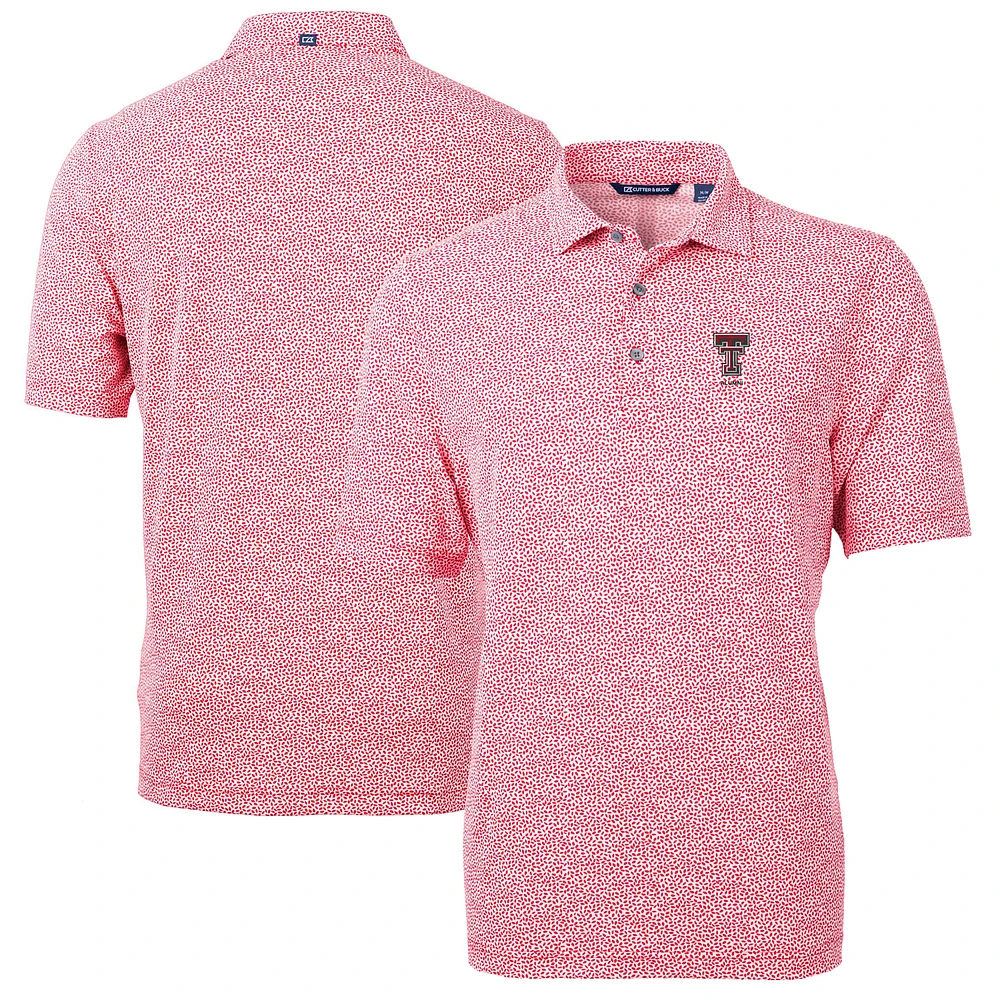 Men's Cutter & Buck Red Texas Tech Raiders Alumni Logo DryTec Virtue Eco Pique Botanical Print Recycled Polo