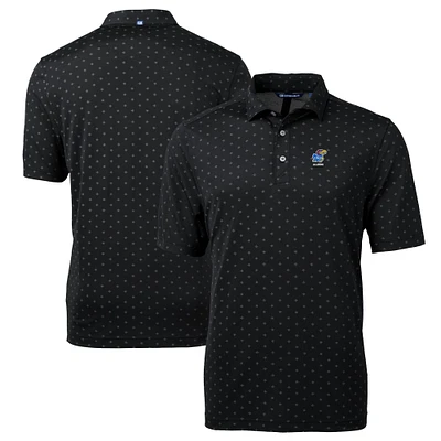 Men's Cutter & Buck Black Kansas Jayhawks Alumni Logo Virtue Eco Pique Tile Print Recycled Polo