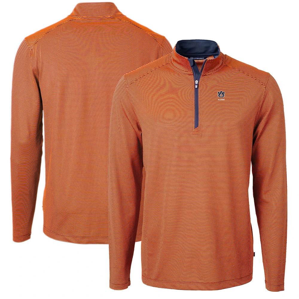 Men's Cutter & Buck Auburn Tigers Alumni Logo DryTec Virtue Eco Pique Micro Stripe Recycled Quarter-Zip Pullover Top