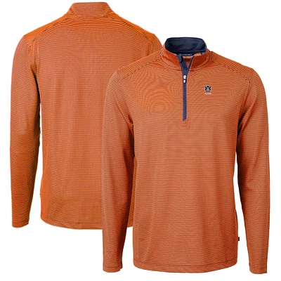 Men's Cutter & Buck Auburn Tigers Alumni Logo DryTec Virtue Eco Pique Micro Stripe Recycled Quarter-Zip Pullover Top