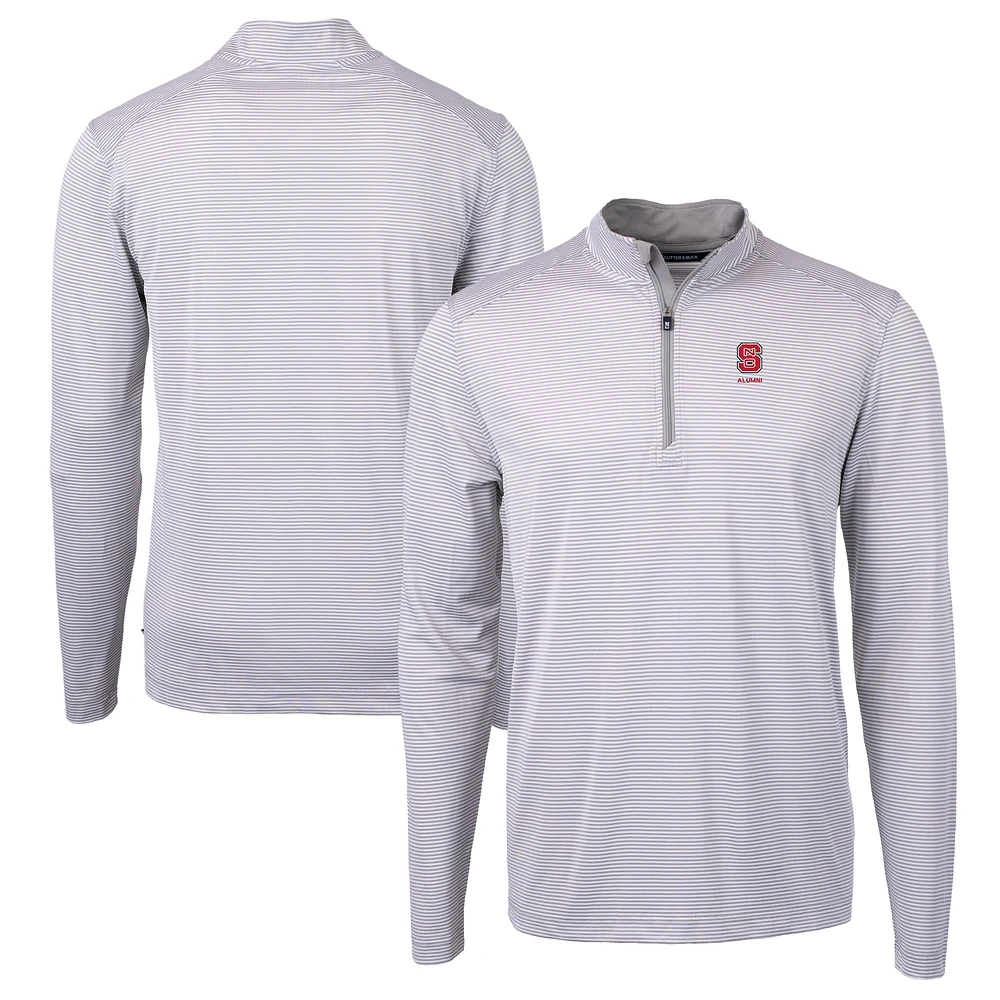 Men's Cutter & Buck Gray NC State Wolfpack Alumni Logo DryTec Virtue Eco Pique Micro Stripe Recycled Quarter-Zip Pullover Top