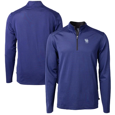 Men's Cutter & Buck Royal Kentucky Wildcats Alumni Logo DryTec Virtue Eco Pique Micro Stripe Recycled Quarter-Zip Pullover Top