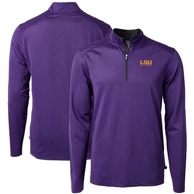 Men's Cutter & Buck LSU Tigers Alumni Logo DryTec Virtue Eco Pique Micro Stripe Recycled Quarter-Zip Pullover Top