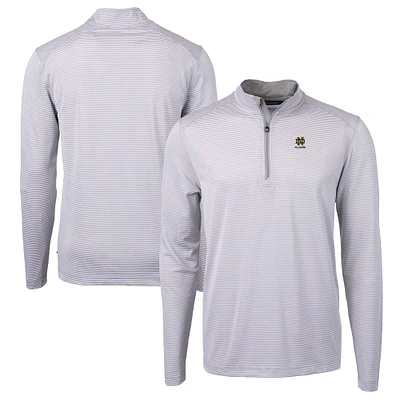 Men's Cutter & Buck Gray Notre Dame Fighting Irish Alumni Logo DryTec Virtue Eco Pique Micro Stripe Recycled Quarter-Zip Pullover Top