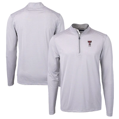 Men's Cutter & Buck Gray Texas Tech Red Raiders Alumni Logo DryTec Virtue Eco Pique Micro Stripe Recycled Quarter-Zip Pullover Top