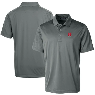 Men's Cutter & Buck Gray Nebraska Huskers Alumni Logo Prospect Textured Stretch Polo