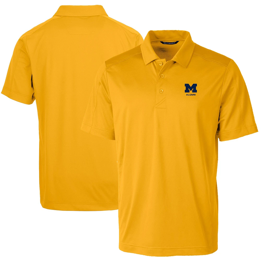 Men's Cutter & Buck Maize Michigan Wolverines Alumni Logo Prospect Textured Stretch Polo