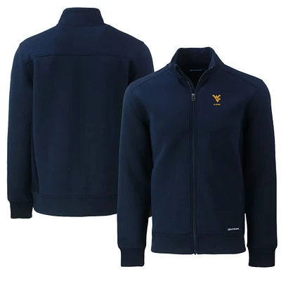 Men's Cutter & Buck Navy West Virginia Mountaineers Alumni Logo Roam Eco Recycled Full-Zip Jacket