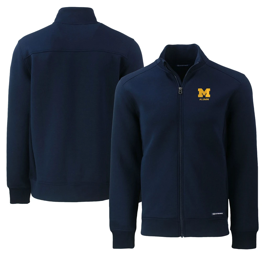 Men's Cutter & Buck Navy Michigan Wolverines Alumni Logo Roam Eco Recycled Full-Zip Jacket
