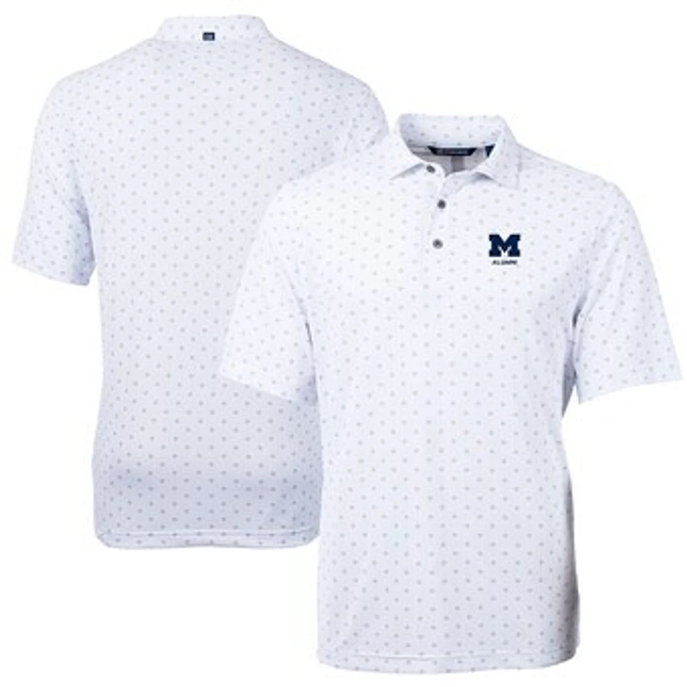 Men's Cutter & Buck White Michigan Wolverines Alumni Logo Virtue Eco Pique Tile Print Recycled Polo