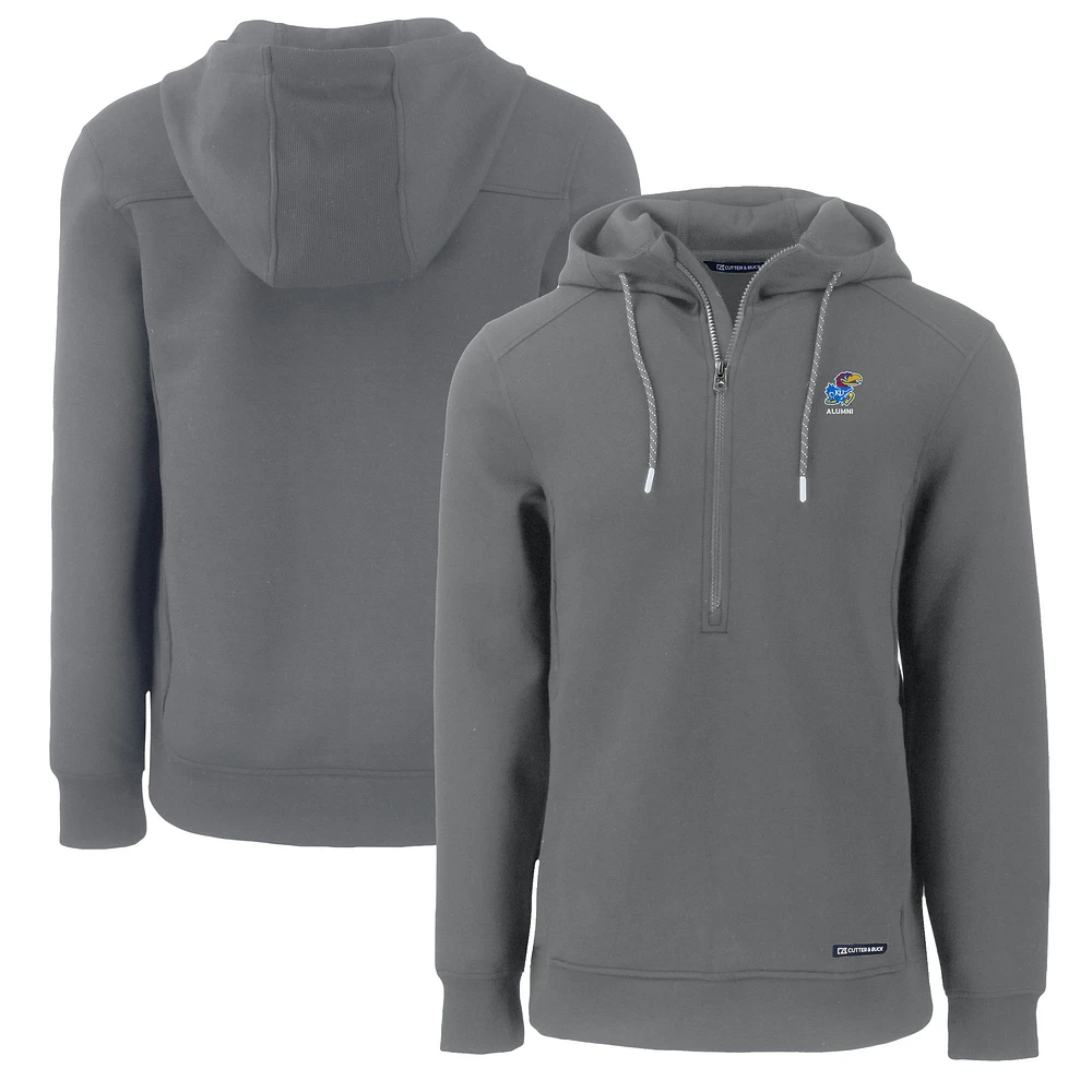 Men's Cutter & Buck Kansas Jayhawks Alumni Logo Roam Eco Recycled Half-Zip Pullover Hoodie