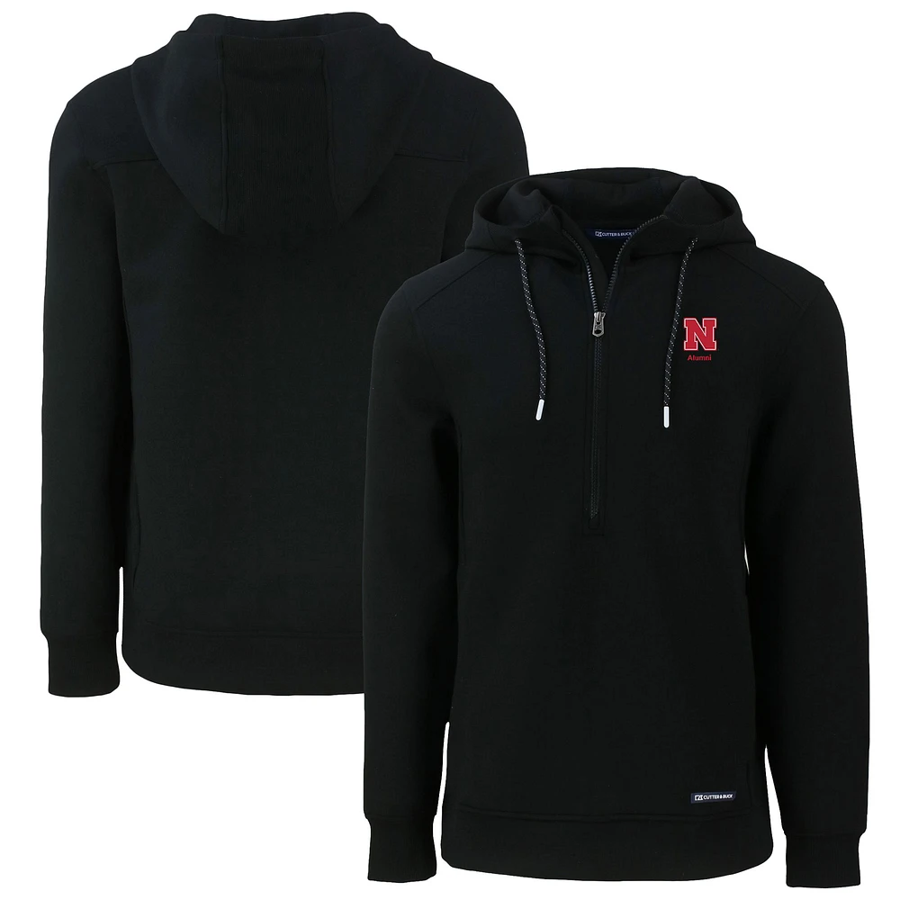 Men's Cutter & Buck Black Nebraska Huskers Alumni Logo Roam Eco Recycled Half-Zip Pullover Hoodie