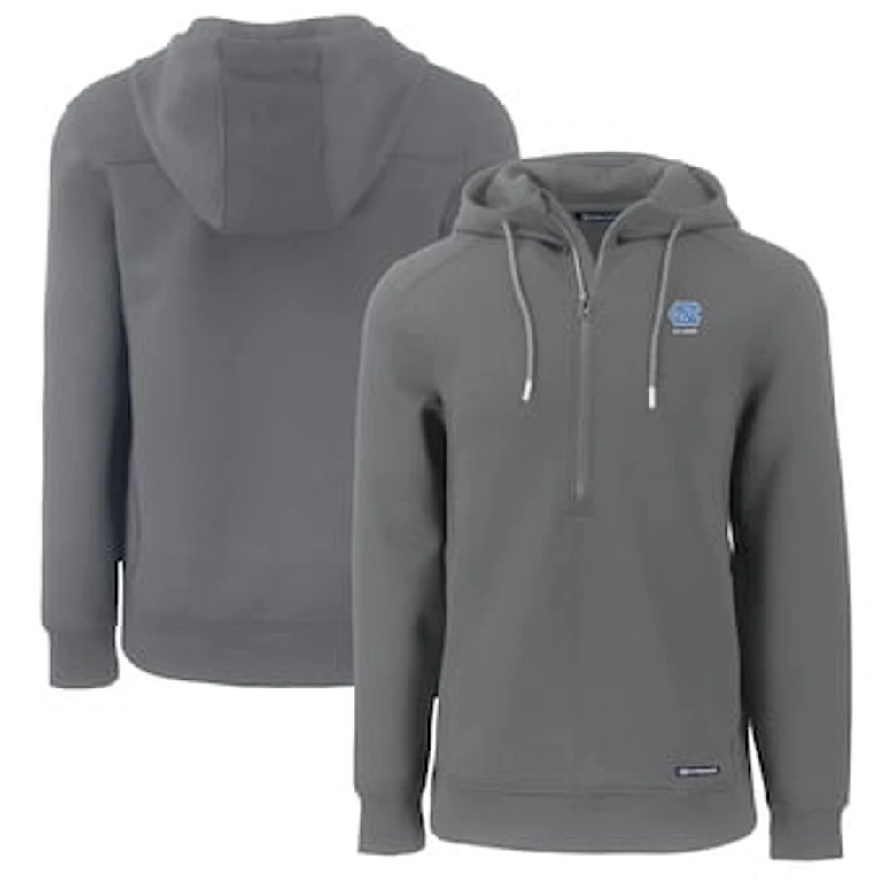Men's Cutter & Buck Gray North Carolina Tar Heels Alumni Logo Roam Eco Recycled Half-Zip Pullover Hoodie
