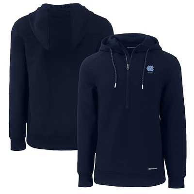 Men's Cutter & Buck Navy North Carolina Tar Heels Alumni Logo Roam Eco Recycled Half-Zip Pullover Hoodie