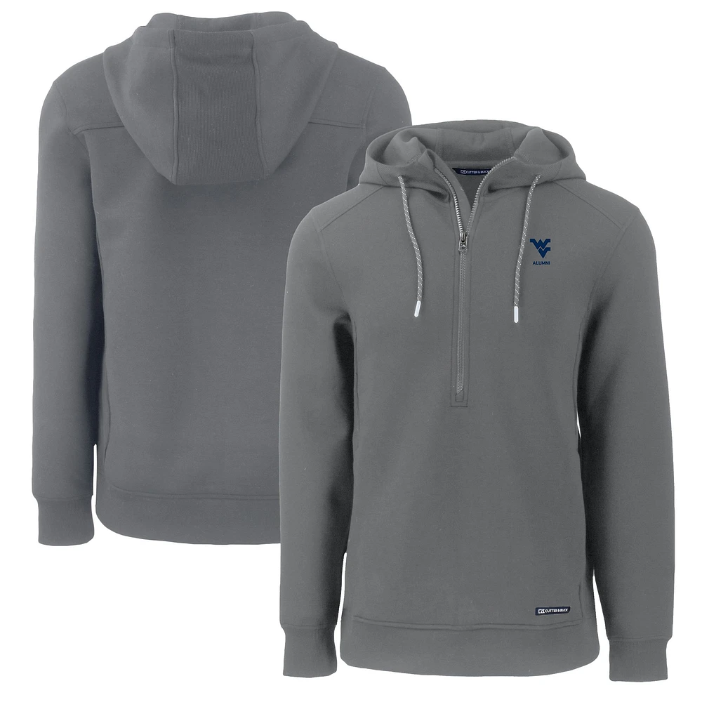 Men's Cutter & Buck Gray West Virginia Mountaineers Alumni Logo Roam Eco Recycled Half-Zip Pullover Hoodie