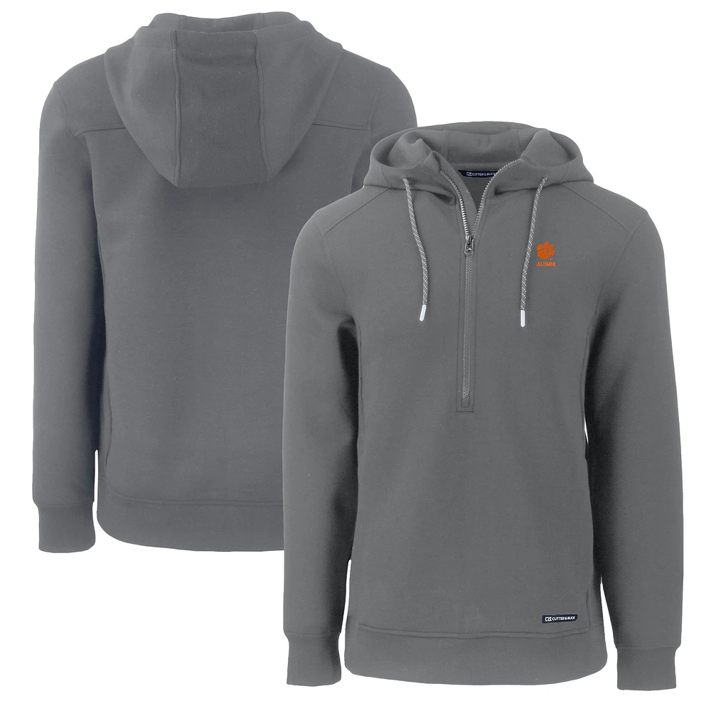 Men's Cutter & Buck Gray Clemson Tigers Alumni Logo Roam Eco Recycled Half-Zip Pullover Hoodie