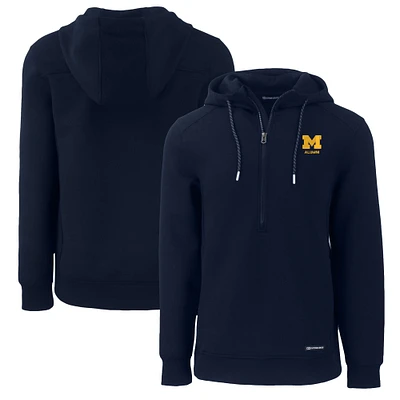 Men's Cutter & Buck Navy Michigan Wolverines Alumni Logo Roam Eco Recycled Half-Zip Pullover Hoodie