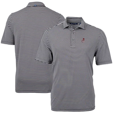 Men's Cutter & Buck Black Alabama Crimson Tide Alumni Logo Virtue Eco Pique Stripe Recycled Polo