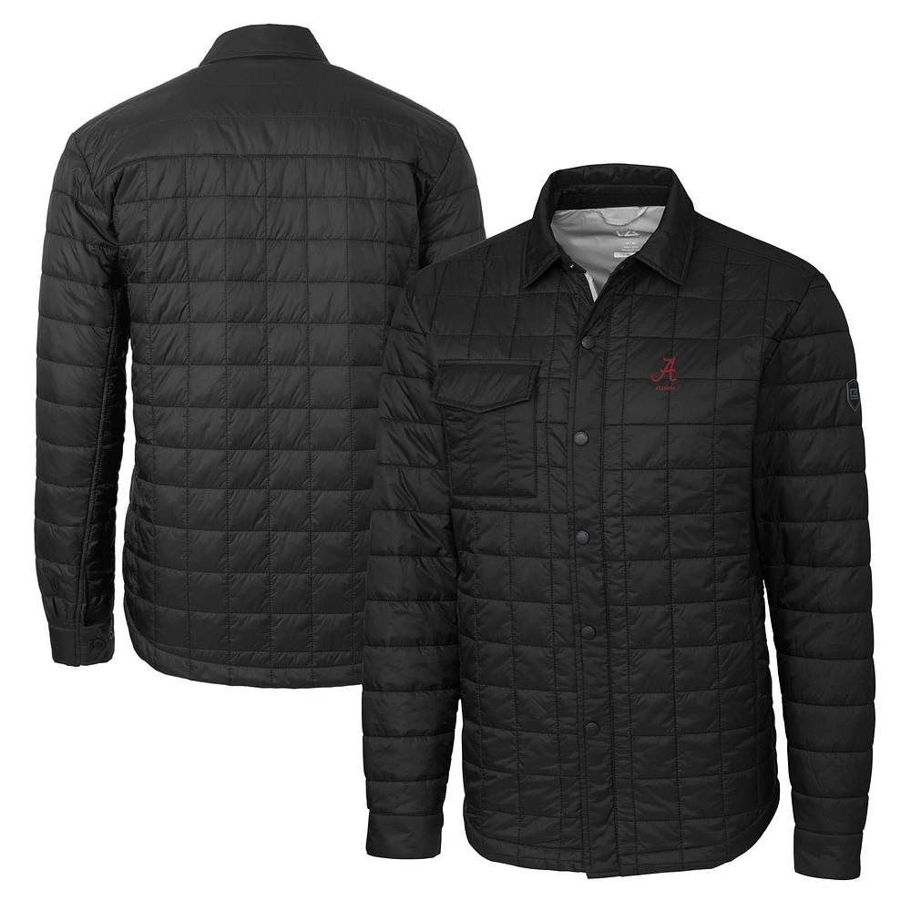 Men's Cutter & Buck Black Alabama Crimson Tide Alumni Logo Rainier PrimaLoft Eco Insulated Quilted Button-Up Shacket