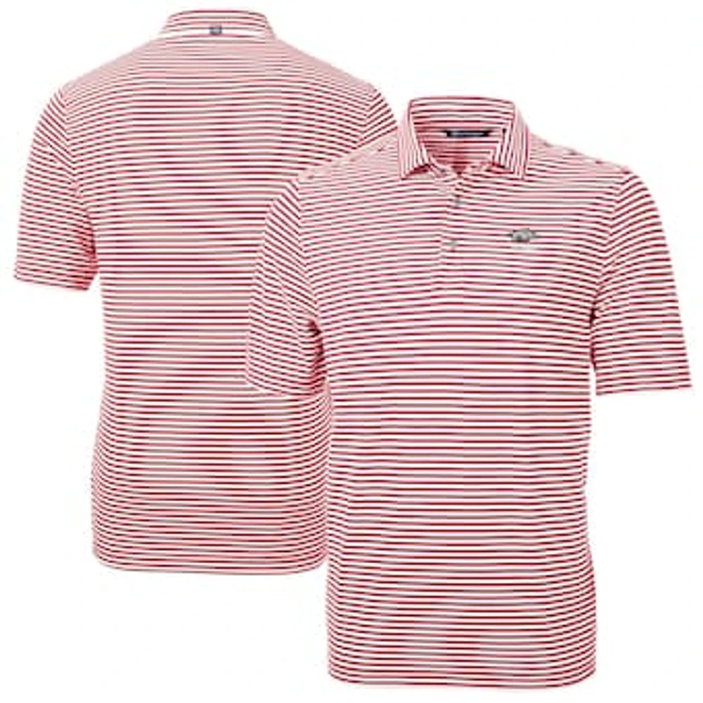 Men's Cutter & Buck Cardinal Arkansas Razorbacks Alumni Logo Virtue Eco Pique Stripe Recycled Polo