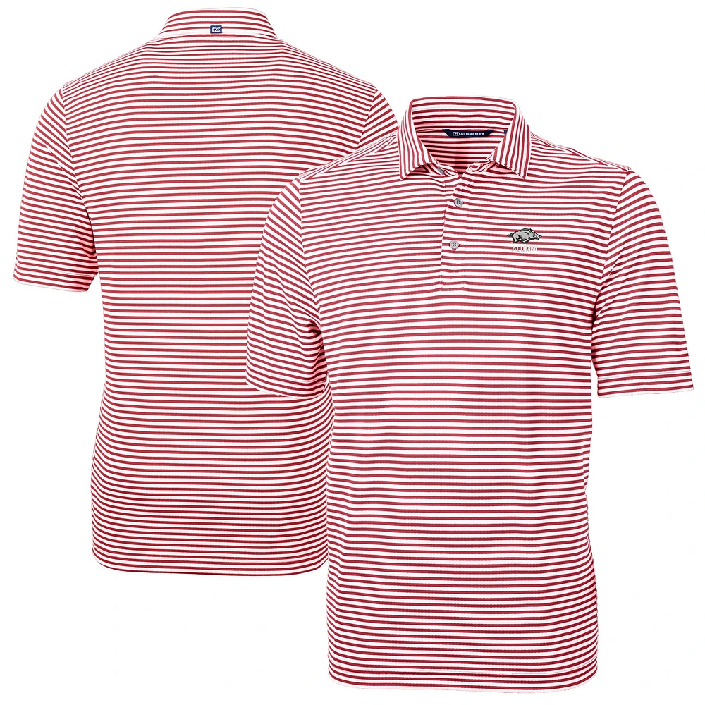 Men's Cutter & Buck Cardinal Arkansas Razorbacks Alumni Logo Virtue Eco Pique Stripe Recycled Polo