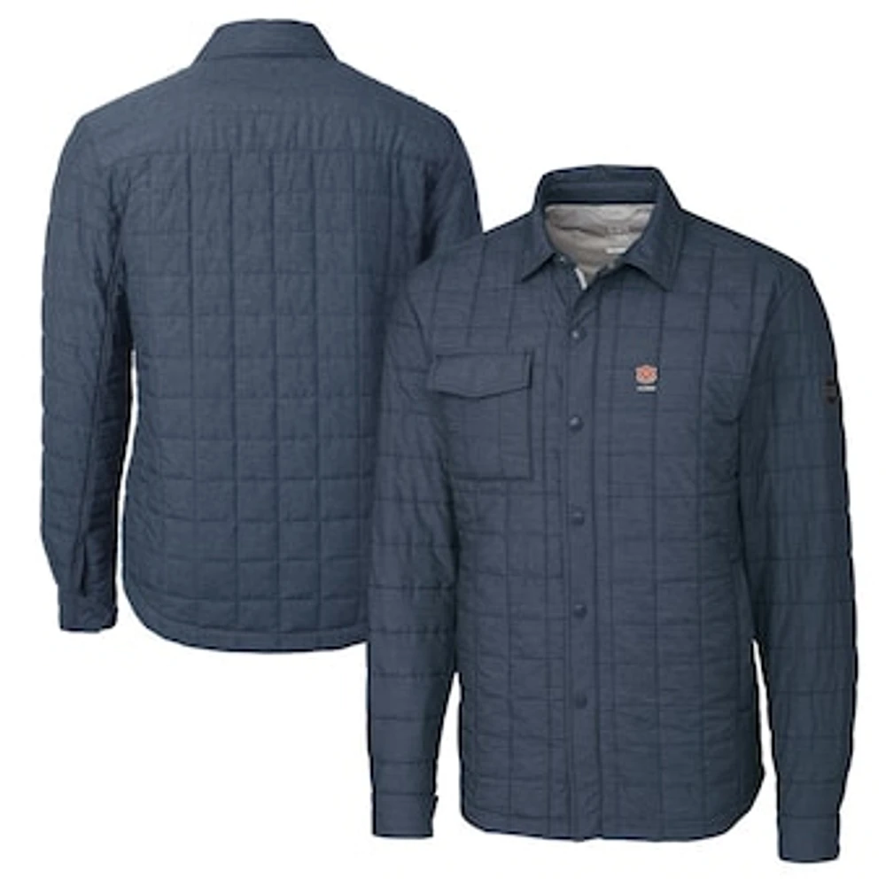 Men's Cutter & Buck Anthracite Auburn Tigers Rainier PrimaLoft Eco Insulated Quilted Button-Up Shacket