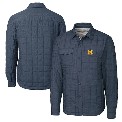Men's Cutter & Buck Anthracite Michigan Wolverines Alumni Logo Rainier PrimaLoft Eco Insulated Quilted Button-Up Shacket