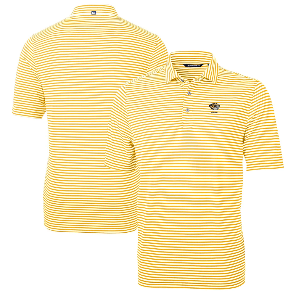 Men's Cutter & Buck Gold Missouri Tigers Virtue Eco Pique Stripe Recycled Polo