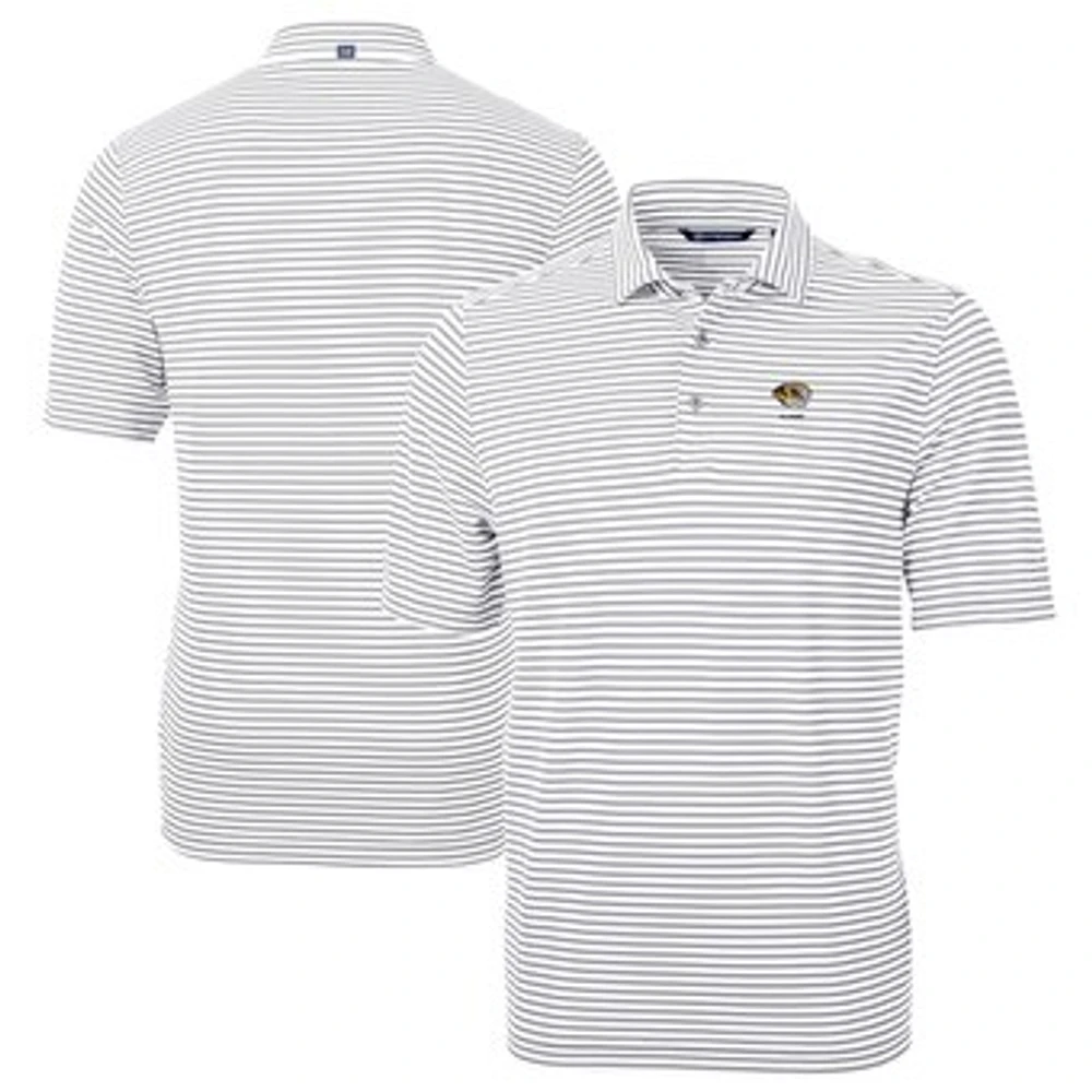Men's Cutter & Buck Gray Missouri Tigers Virtue Eco Pique Stripe Recycled Polo