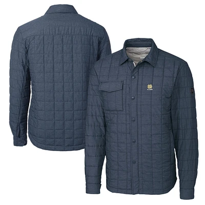 Men's Cutter & Buck Anthracite Notre Dame Fighting Irish Alumni Logo Rainier PrimaLoft Eco Insulated Quilted Button-Up Shacket