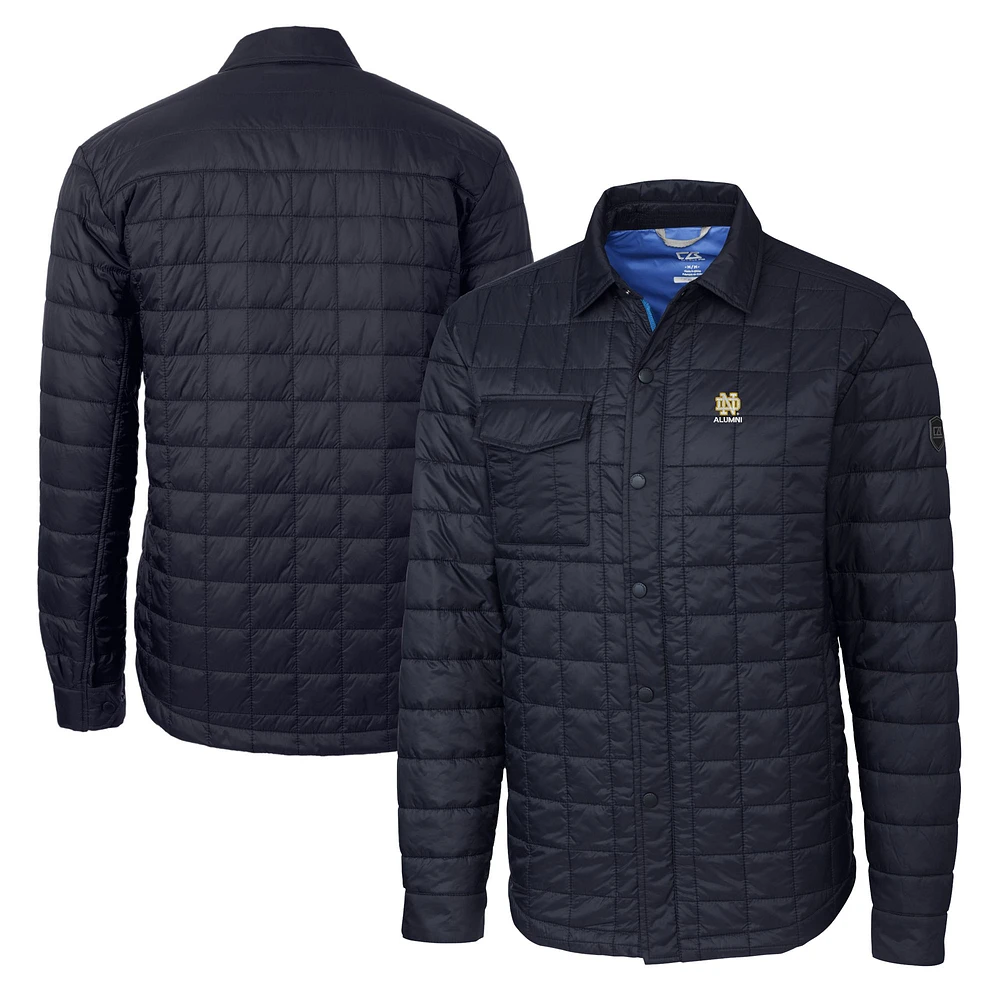 Men's Cutter & Buck Navy Notre Dame Fighting Irish Alumni Logo Rainier PrimaLoft Eco Insulated Quilted Button-Up Shacket