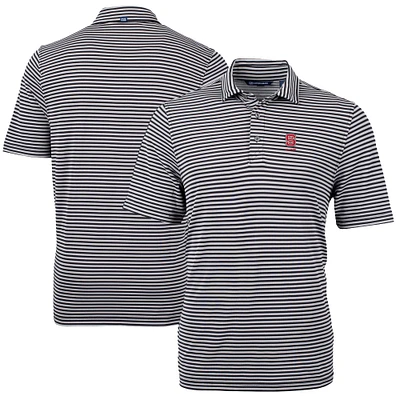 Men's Cutter & Buck Black NC State Wolfpack Virtue Eco Pique Stripe Recycled Polo