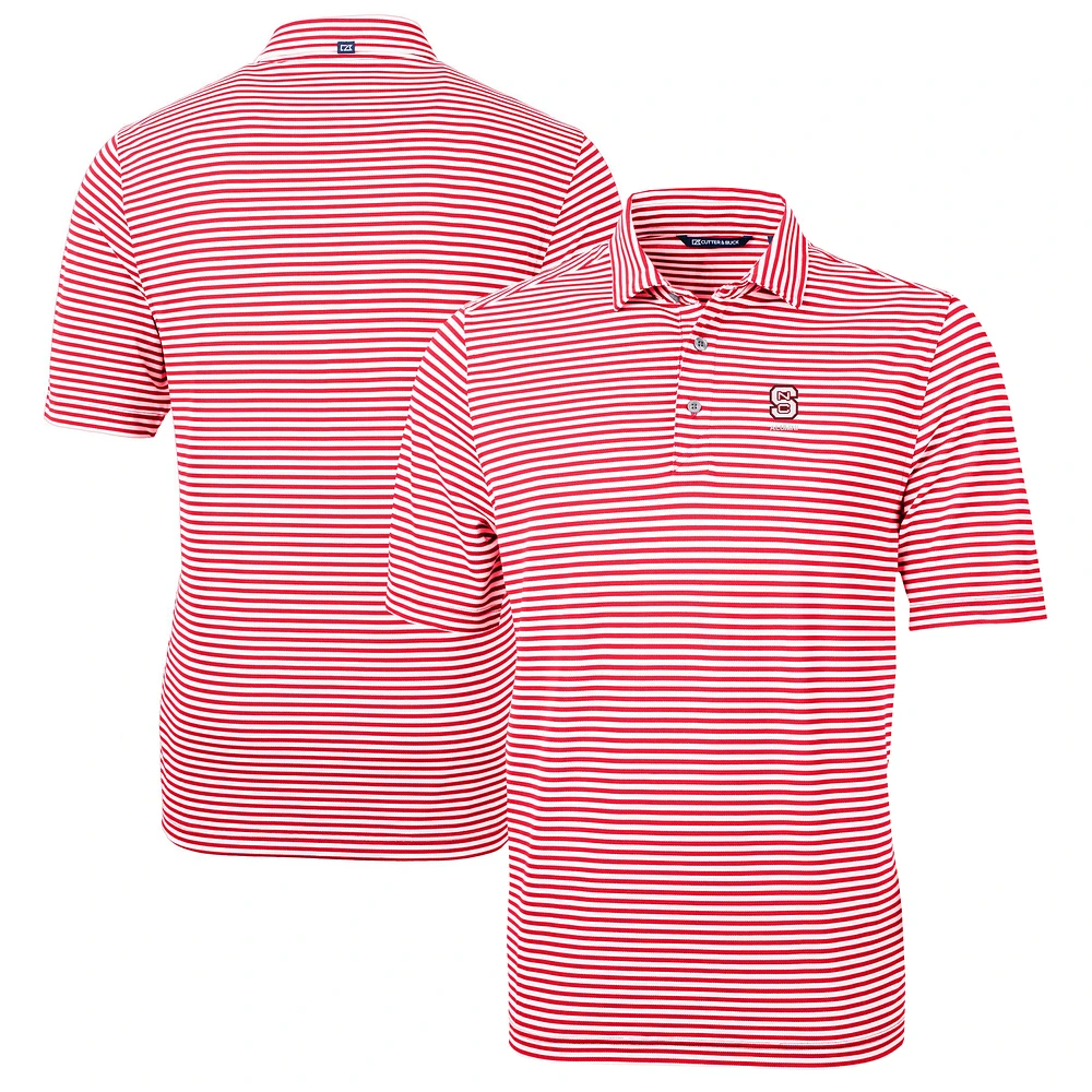 Men's Cutter & Buck Red NC State Wolfpack Virtue Eco Pique Stripe Recycled Polo
