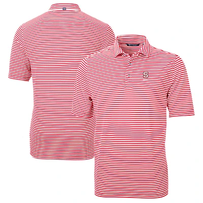Men's Cutter & Buck Red NC State Wolfpack Virtue Eco Pique Stripe Recycled Polo