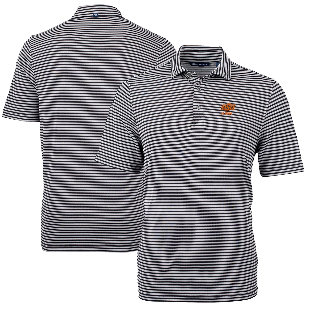 Men's Cutter & Buck Black Oklahoma State Cowboys Alumni Logo Virtue Eco Pique Stripe Recycled Polo
