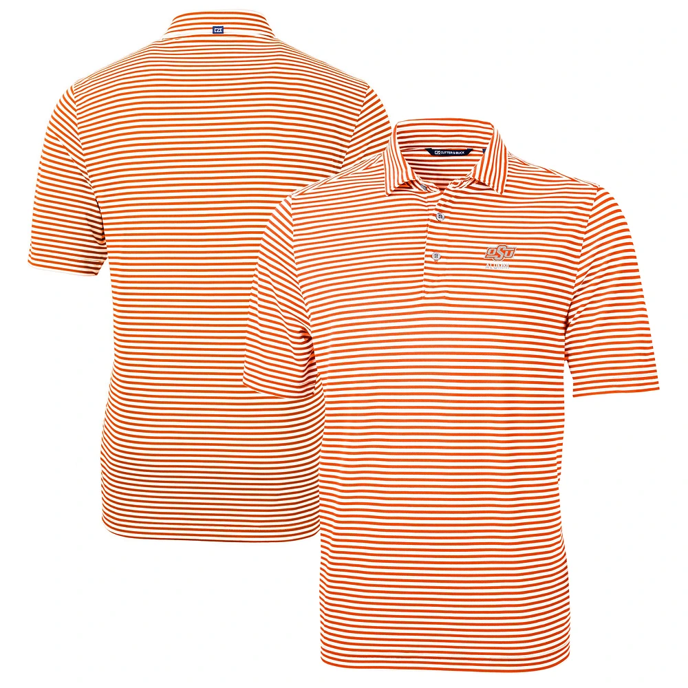 Men's Cutter & Buck Orange Oklahoma State Cowboys Alumni Logo Virtue Eco Pique Stripe Recycled Polo