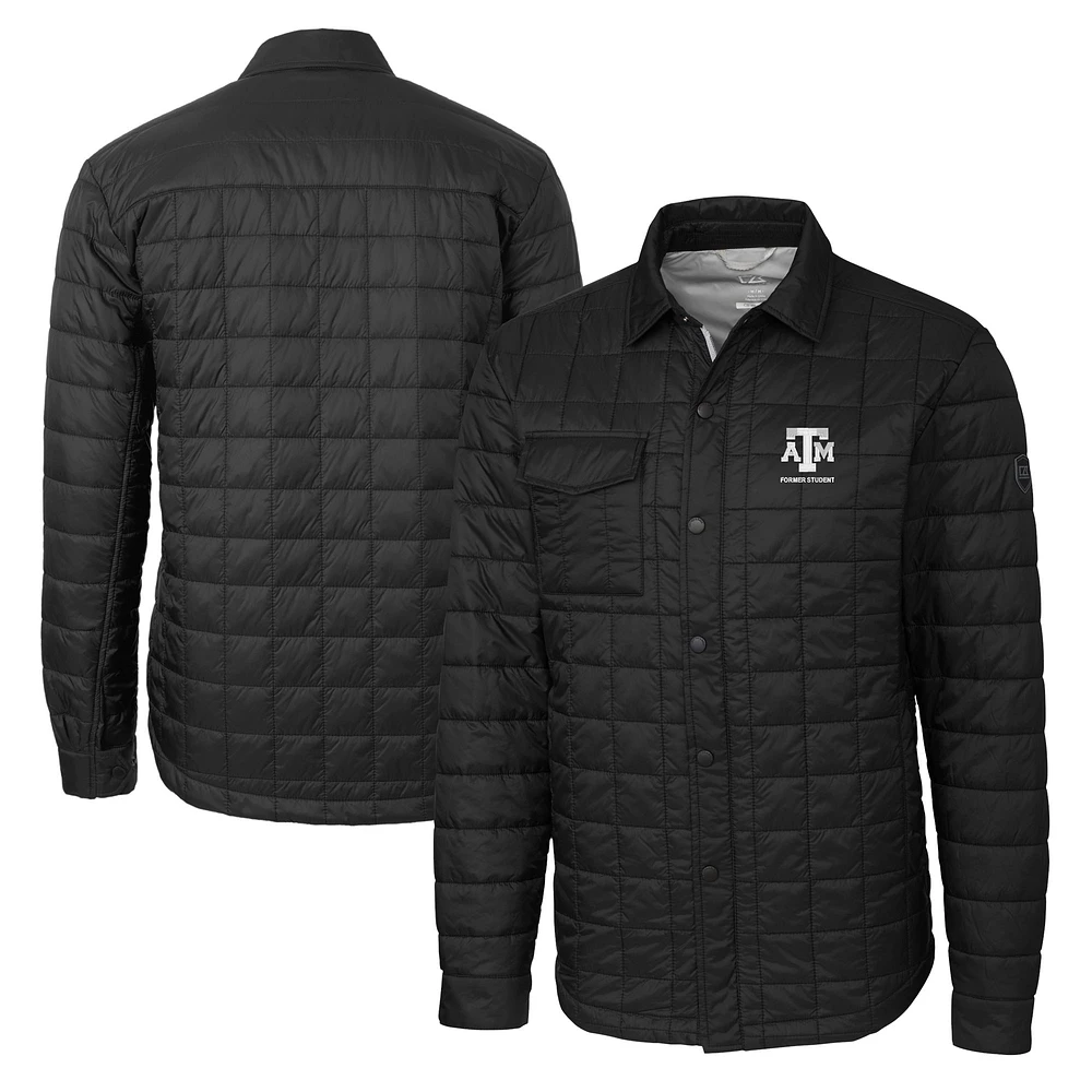 Men's Cutter & Buck Black Texas A&M Aggies Alumni Logo Rainier PrimaLoft Eco Insulated Quilted Button-Up Shacket