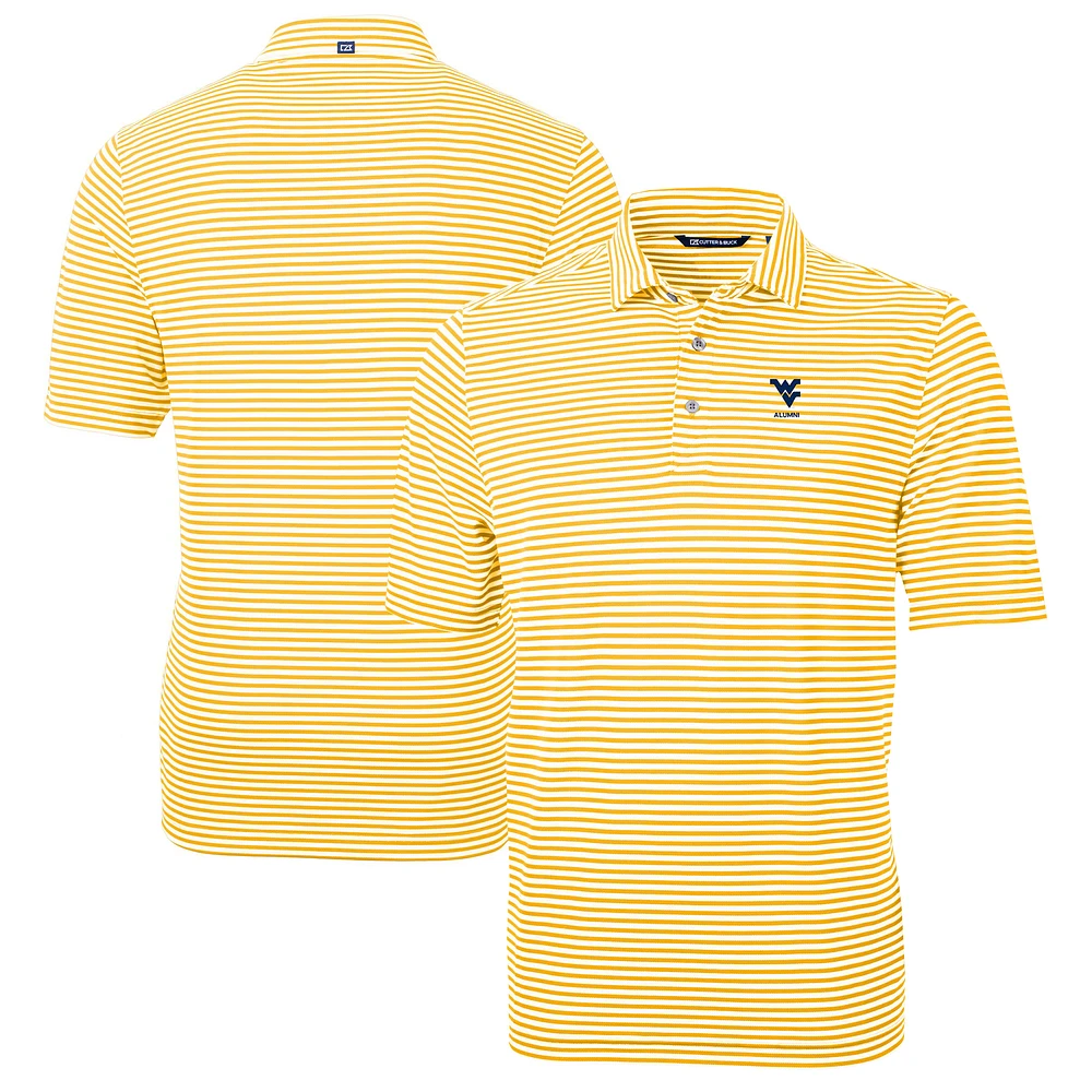 Men's Cutter & Buck Gold West Virginia Mountaineers Alumni Logo Virtue Eco Pique Stripe Recycled Polo