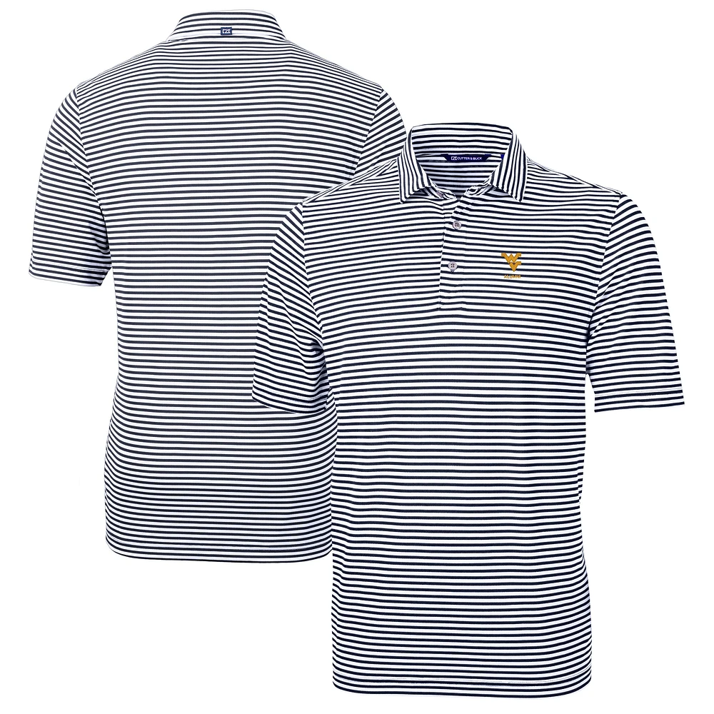Men's Cutter & Buck Navy West Virginia Mountaineers Alumni Logo Virtue Eco Pique Stripe Recycled Polo