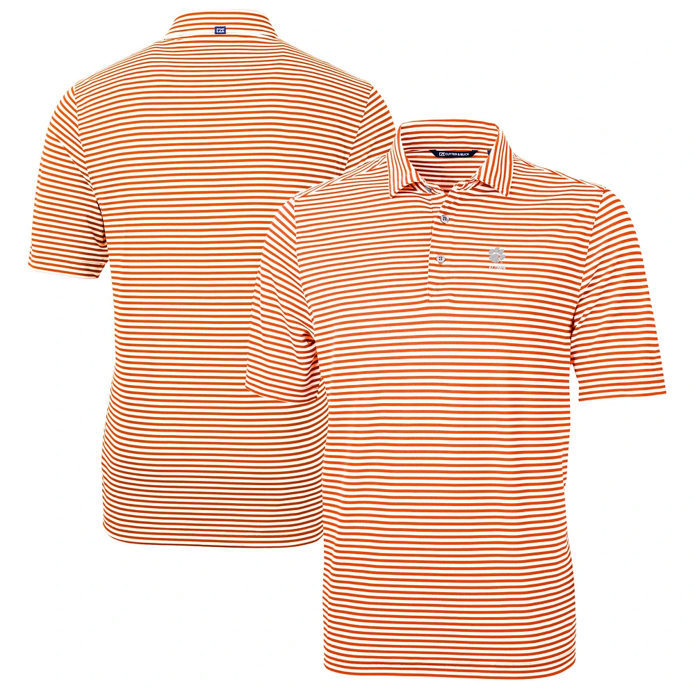 Men's Cutter & Buck Orange Clemson Tigers Alumni Logo Virtue Eco Pique Stripe Recycled Polo