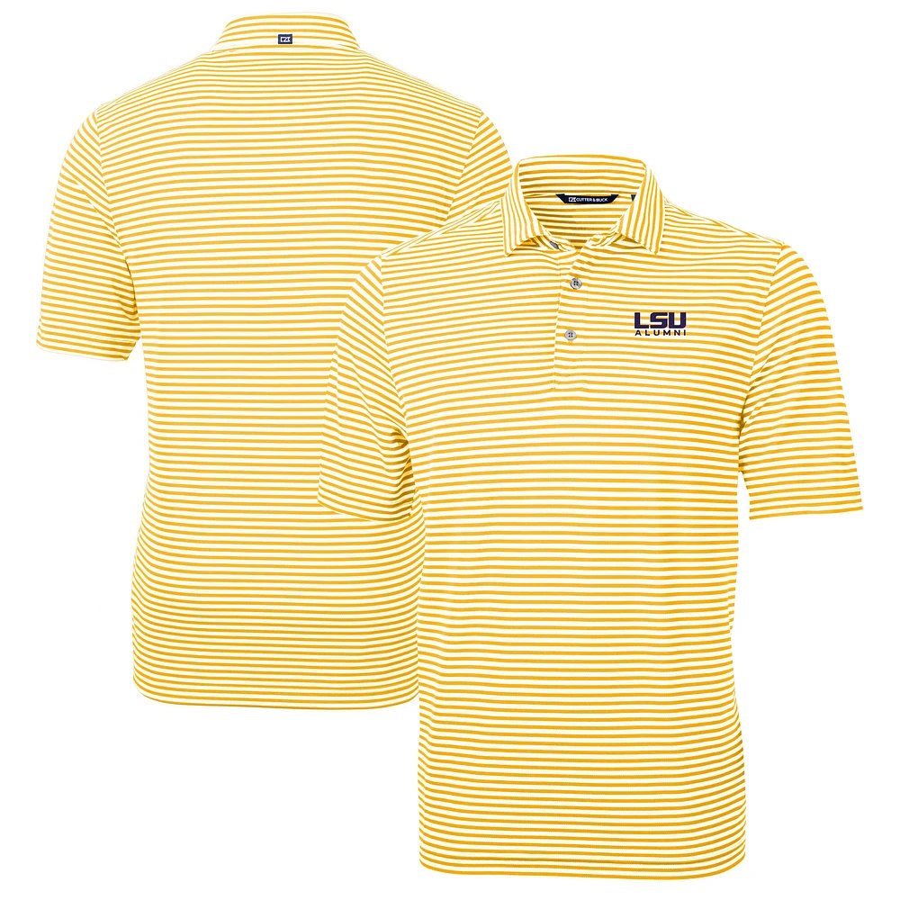 Men's Cutter & Buck Gold LSU Tigers Alumni Logo Virtue Eco Pique Stripe Recycled Polo