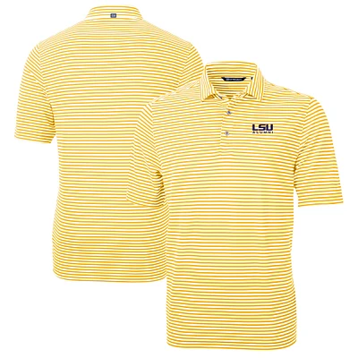 Men's Cutter & Buck Gold LSU Tigers Alumni Logo Virtue Eco Pique Stripe Recycled Polo