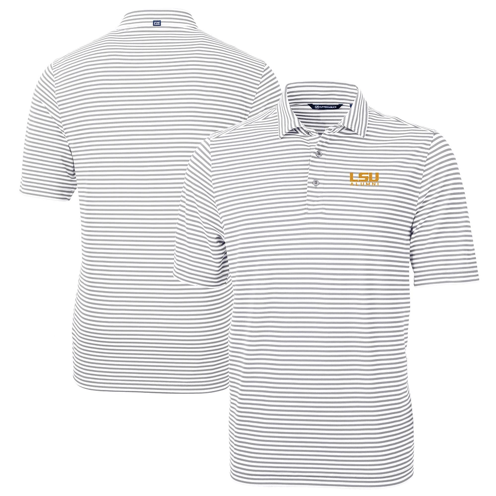Men's Cutter & Buck Gray LSU Tigers Alumni Logo Virtue Eco Pique Stripe Recycled Polo