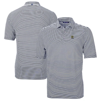 Men's Cutter & Buck Navy Notre Dame Fighting Irish Alumni Logo Virtue Eco Pique Stripe Recycled Polo
