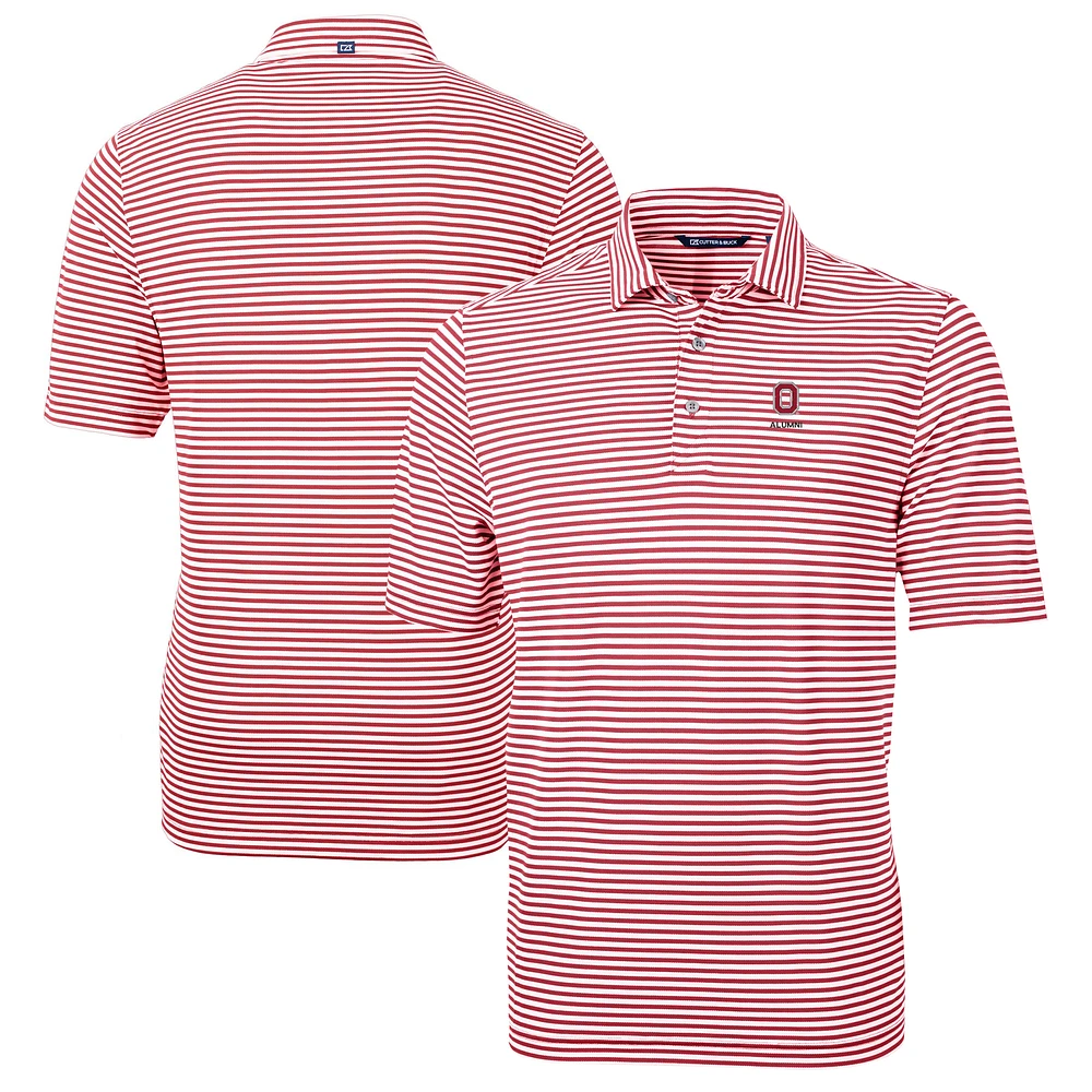 Men's Cutter & Buck Scarlet Ohio State Buckeyes Alumni Logo Virtue Eco Pique Stripe Recycled Polo